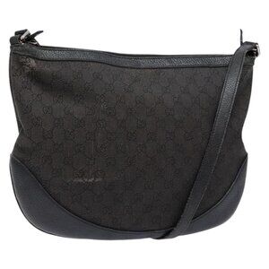 Authentic GUCCI GG Canvas Shoulder Bag Black Silver 272380